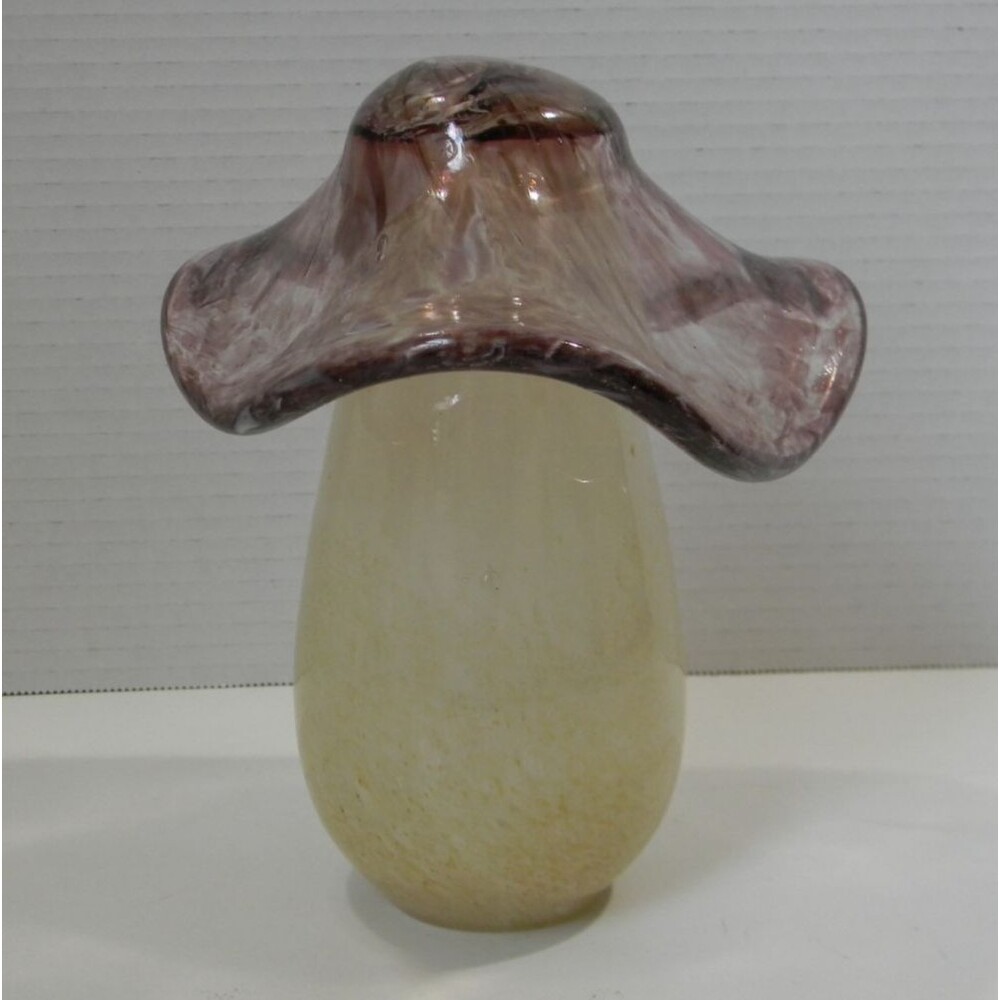 Blown Glass Mushroom Decor Fall Fairy 7 inches Tall Purple NEW